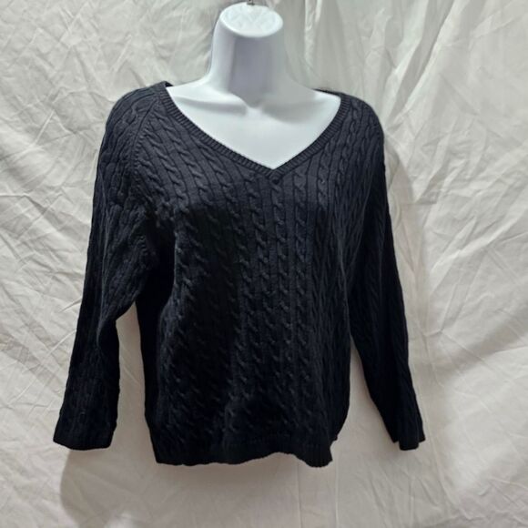Vintage y2k tommy hillfiger cable knit 3/4 sleeve black sweater - Picture 2 of 4